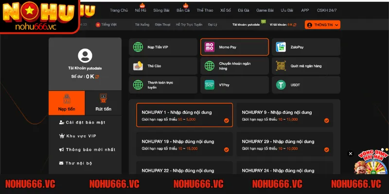 Hướng dẫn chi tiết cách nạp tiền NOHU666 cực đơn giản & an toàn