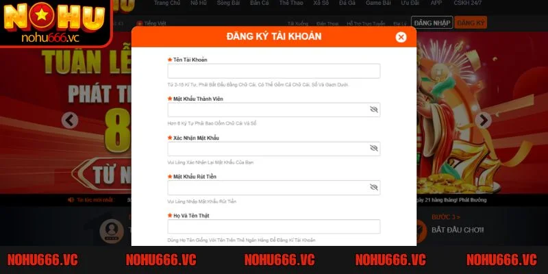 Quá trình đăng ký NOHU666 cực kỳ nhanh chóng và dễ dàng